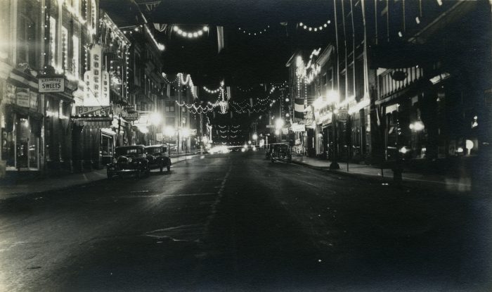 Wellington Street in Sherbrooke, decorated for the Centenary, 1937 (P244 Freeman Clowery collection)